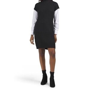 Tahari black mixed media sweater dress NWT